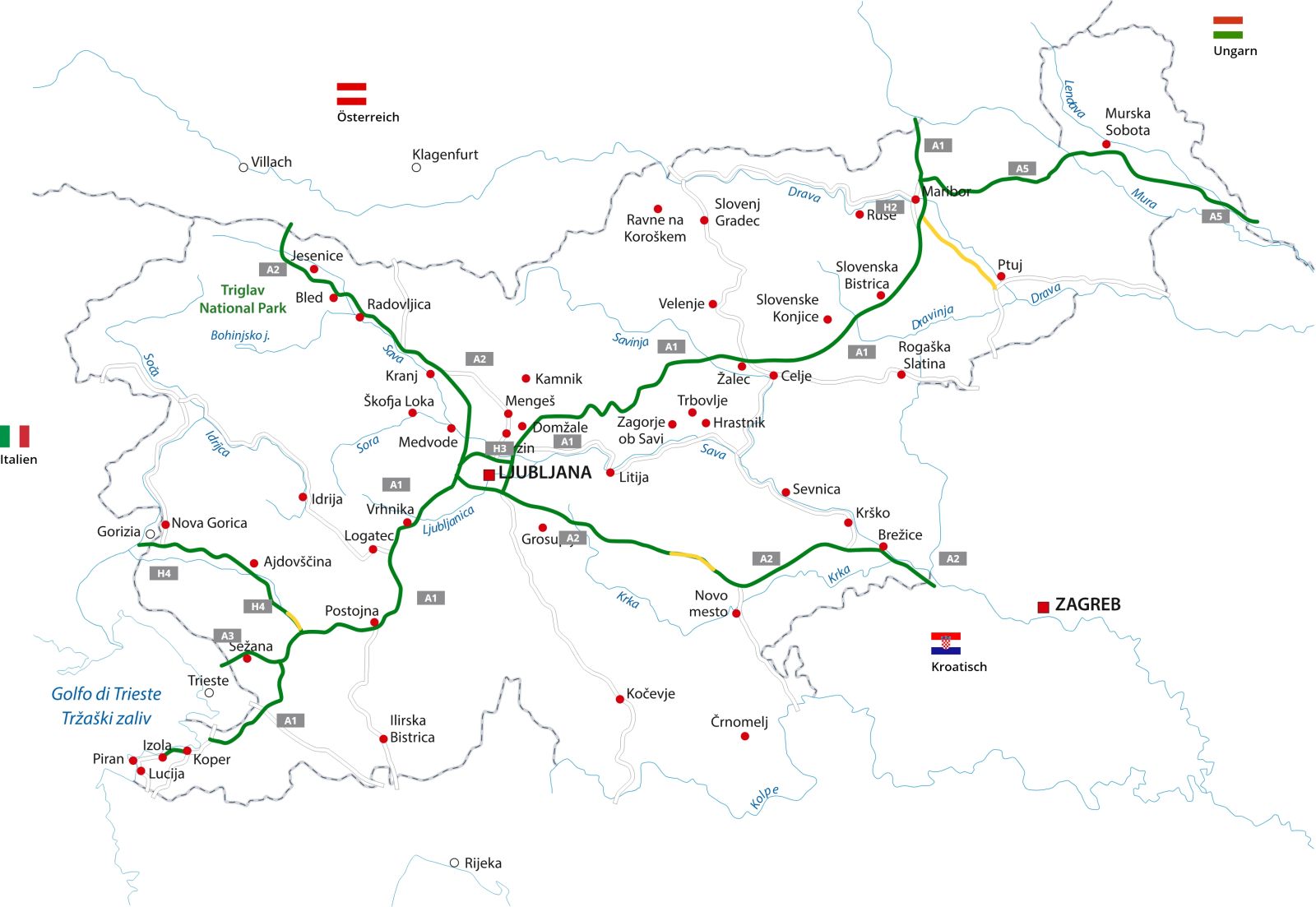Vignettepflichte autobahnen in Slowenien auf karte