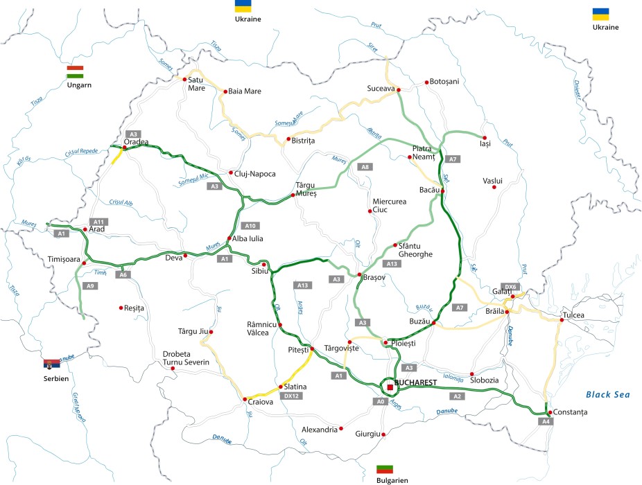 Rümanische autobahnen auf karte