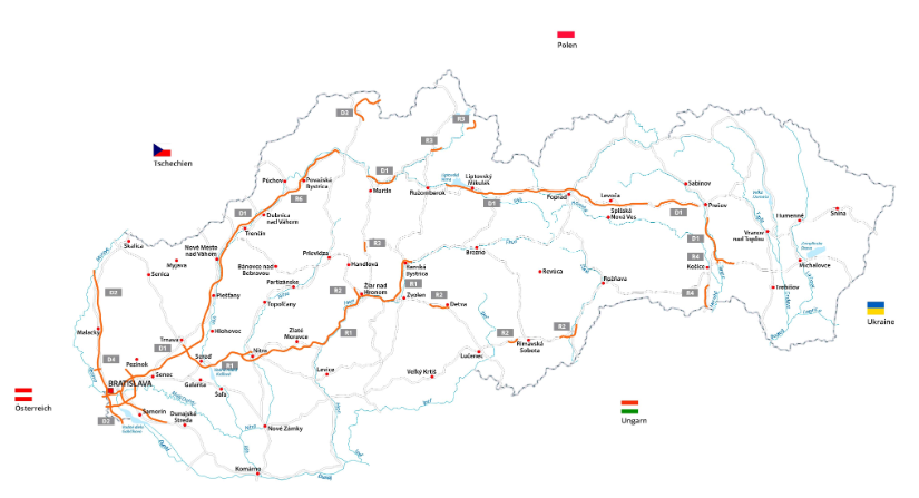 Karte Mautstraßen Slowakei