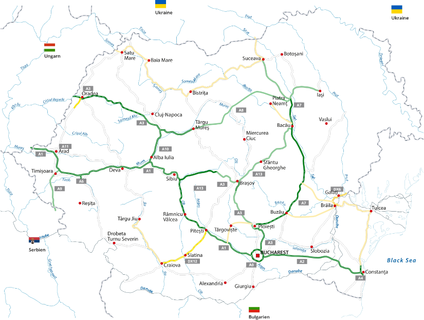 Alle mautpflichtigen Straßen in Rumänien finden Sie auf der Karte