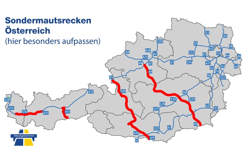 Mautstraßen in Österreich mit Karte