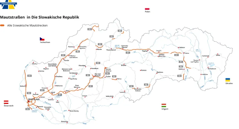 karte mit Autobahnen in die Slowakei