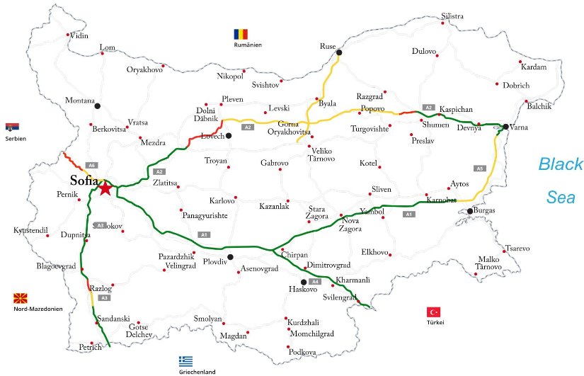 Karte aller bulgarischen Mautstraßen