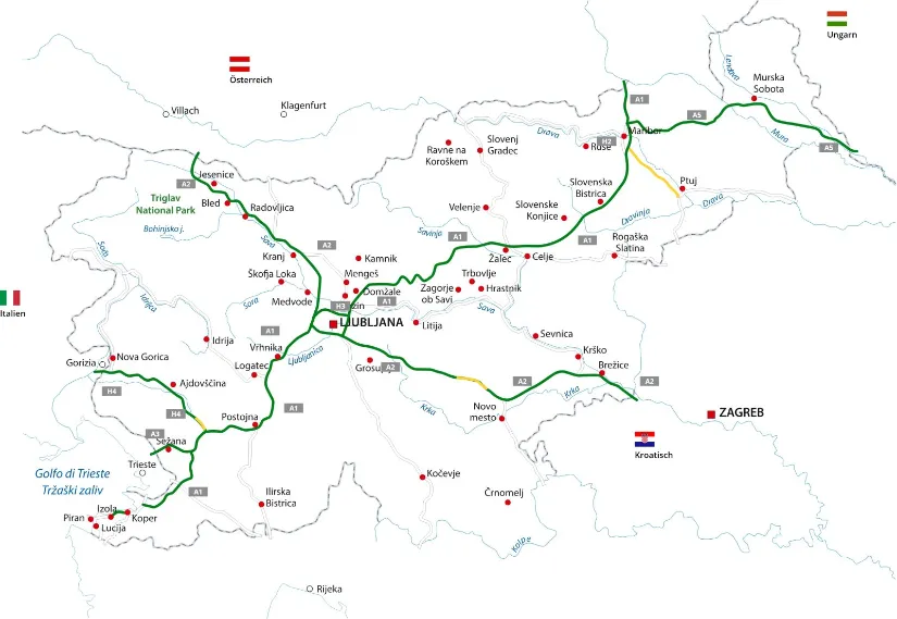Autobahnen in Slowenien mit Mautpflicht - Detailkarte