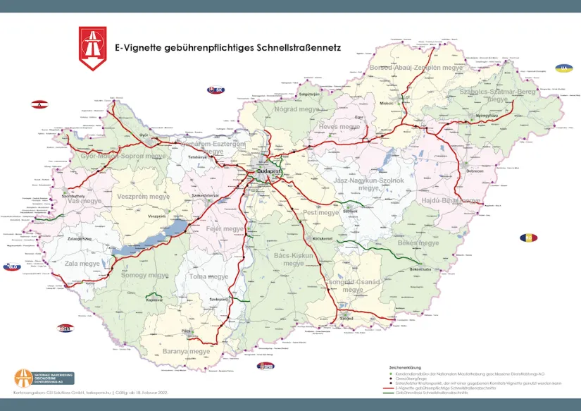 Karte mit allen Mautstraßen in Ungarn